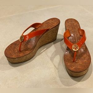 Tory Burch orange/coral wedges. Size 8.5
